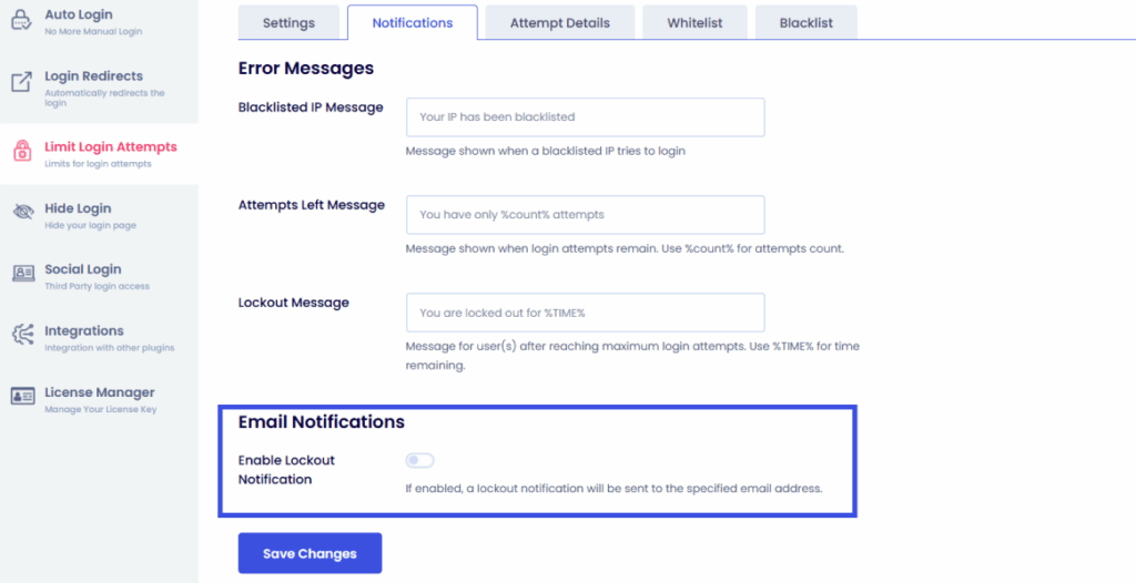 Enable email notifications for lockouts