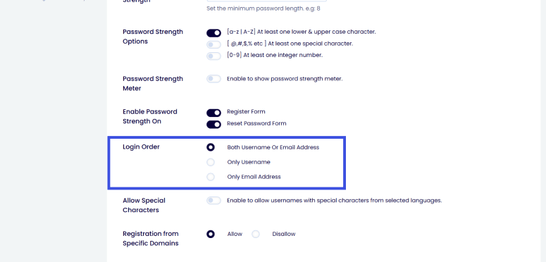 Enable login order for user authentication