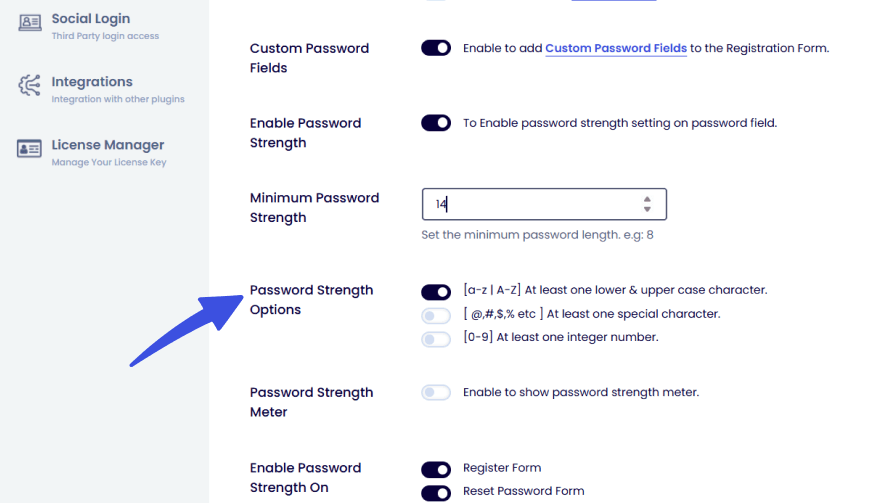 Password strength option in loginpress
