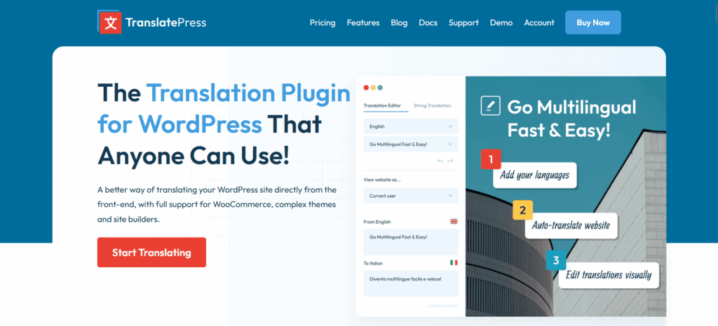 Translatepress multilingual translation plugin 