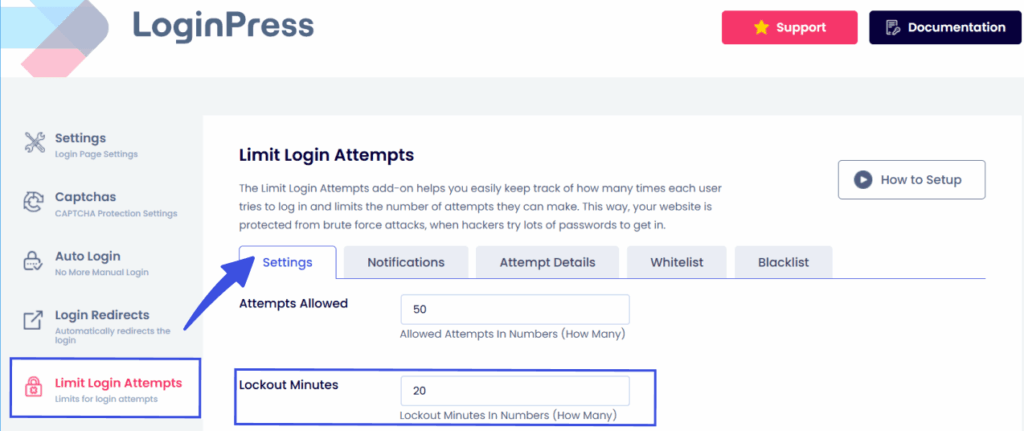 Add lockout minutes in loginpress