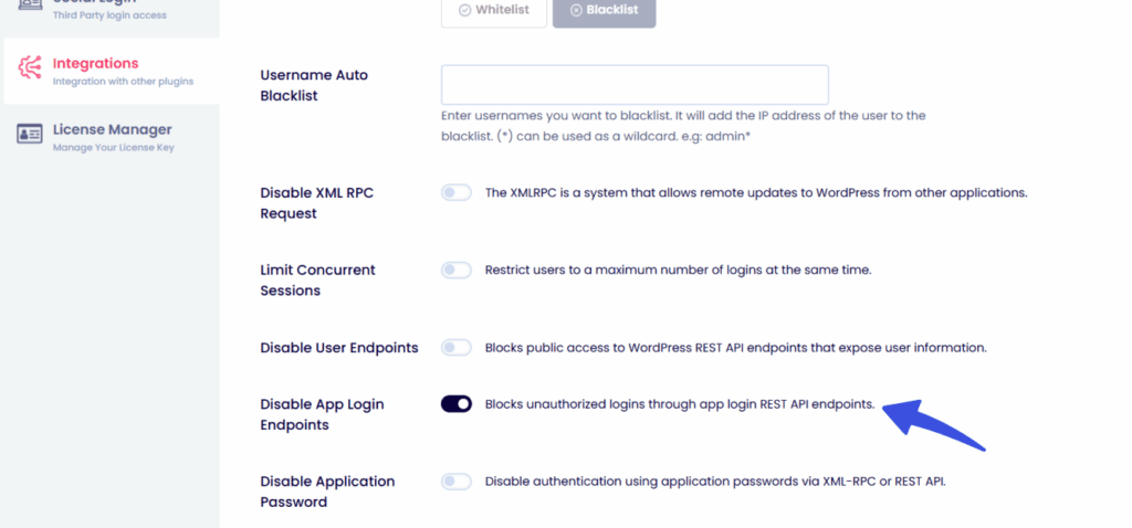 Disable app login endpoints option in loginpress