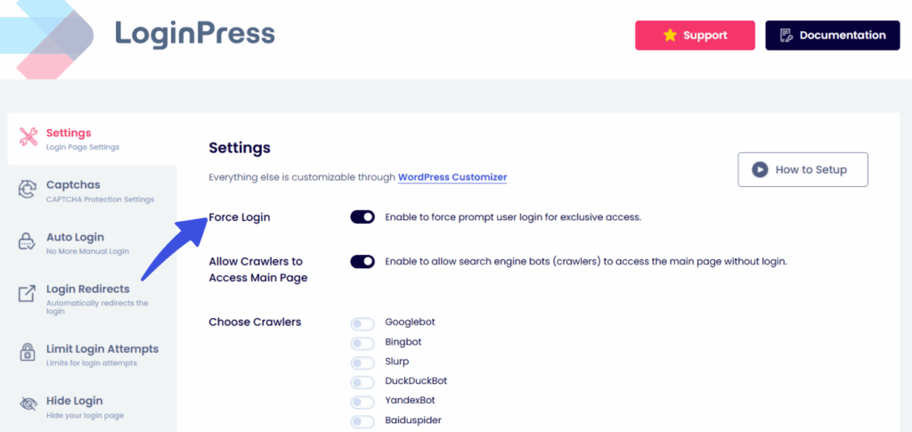Enable force login option in loginpress