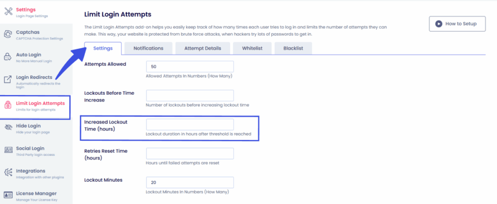 Increased lockout time option in loginpress