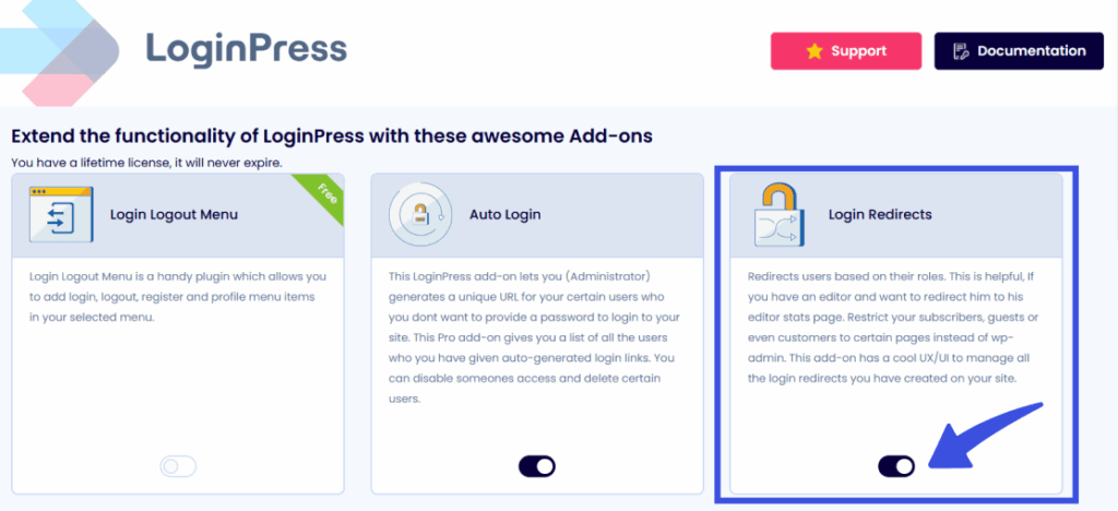 Enable login redirects addon Enable login redirects add on for redirect login page by user role