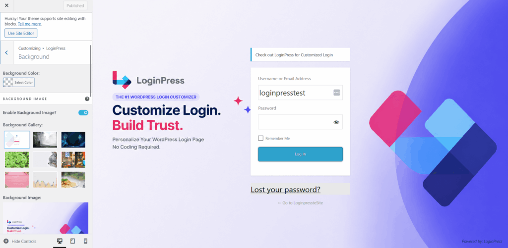 Custom backgrounds in loginpress Custom backgrounds in loginpress for wordpress login page customization