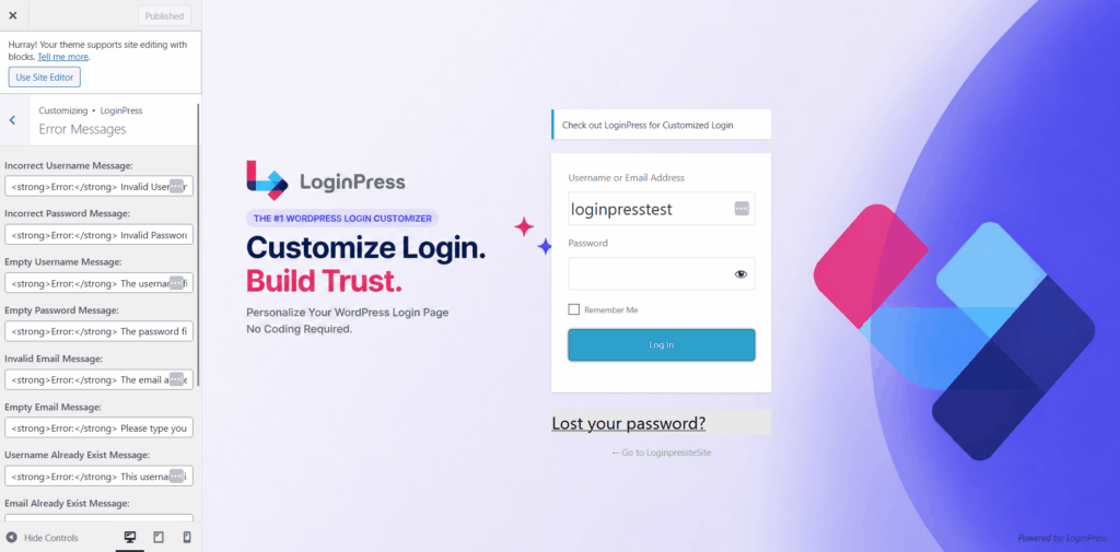 Custom error messages in loginpress Custom error messages in loginpress