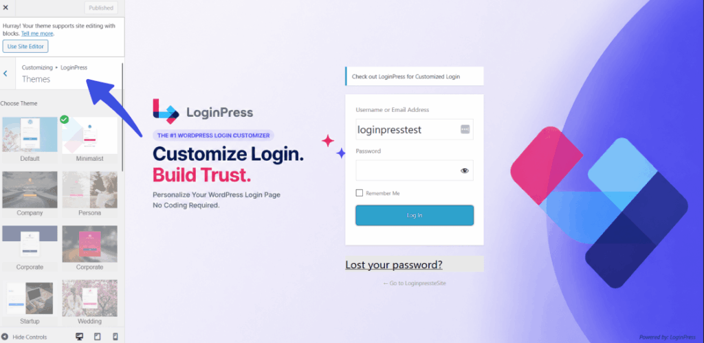Custom themes in loginpress Custom theme in loginpress for wordpress login page customization