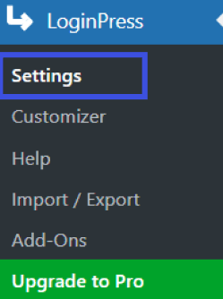Go to settings in loginpress Go to settings in loginpress