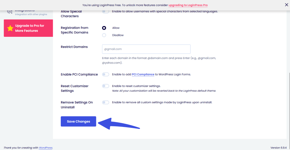 Save changes in loginpress Save changes in the loginpress