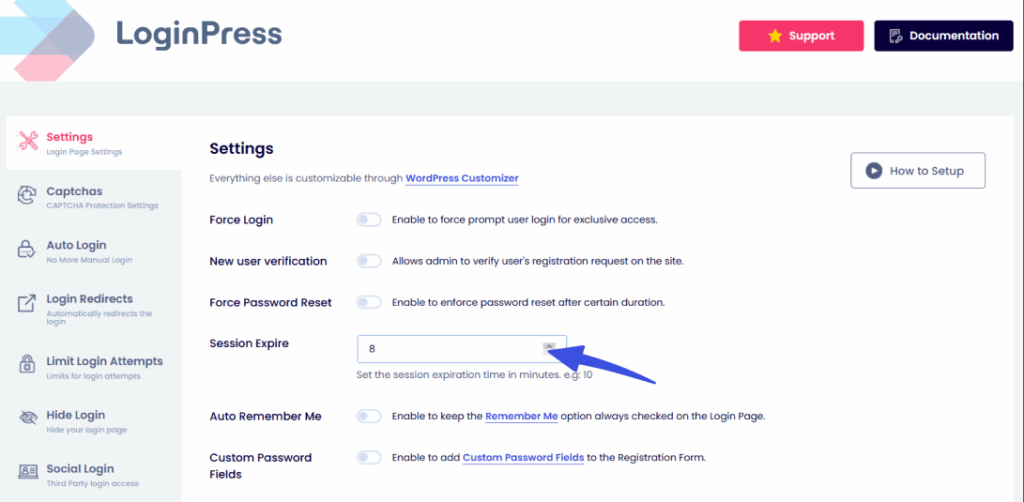 Increase or decrease session expiry limit to your preference in loginpress 