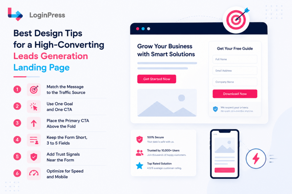 Six core tips for a high-converting lead generation landing page.
