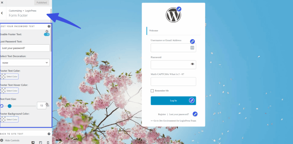 Form footer Form footer option in loginpress