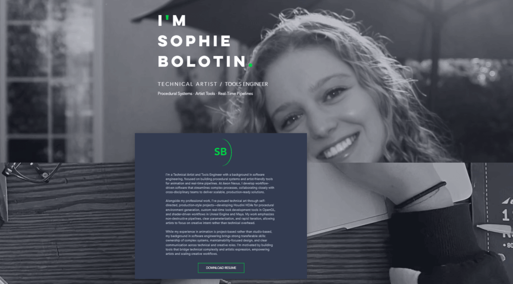 Tech personal portfolio site Shows a screen of a technical portfolio site example