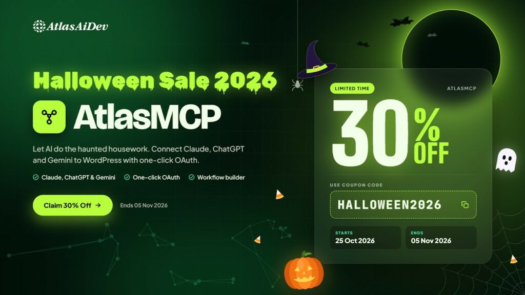 atlasmcp halloween 2026 AtlasMCP Halloween Sale Banner