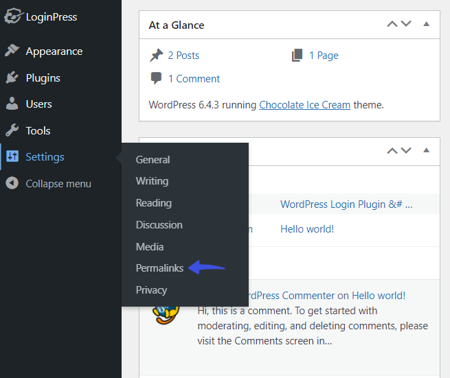 Permalinks option under Settings in the WordPress dashboard
