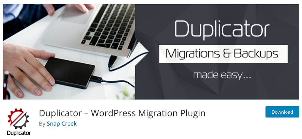 Duplicator plugin for backing up and migrating a WordPress site