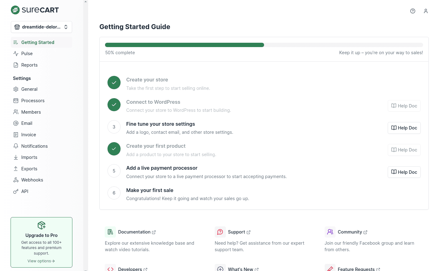 how to sell on wordpress without woocommerce 06 surecart payment processor connection screen SureCart payment processor connection screen