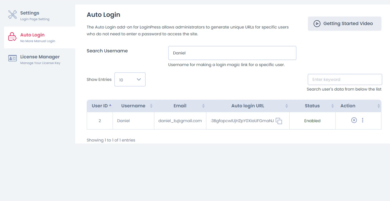 LoginPress Auto Login add-on actions for emailing the autologin link