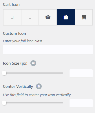 OceanWP cart icon options with the shopping bag icon selected